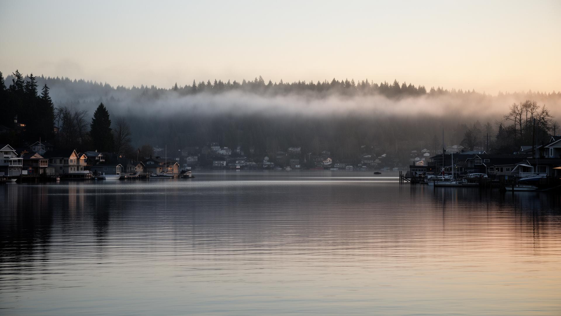 Quiet waterfront at dawn near Poulsbo, Washington.